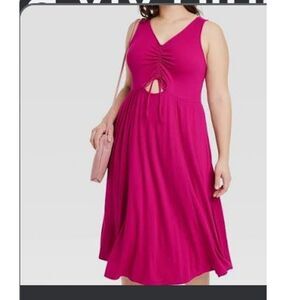 Ava & Viv Dress Plus Size 4X Pink Sleeveless V-Neck Front Open Stretch Midi New